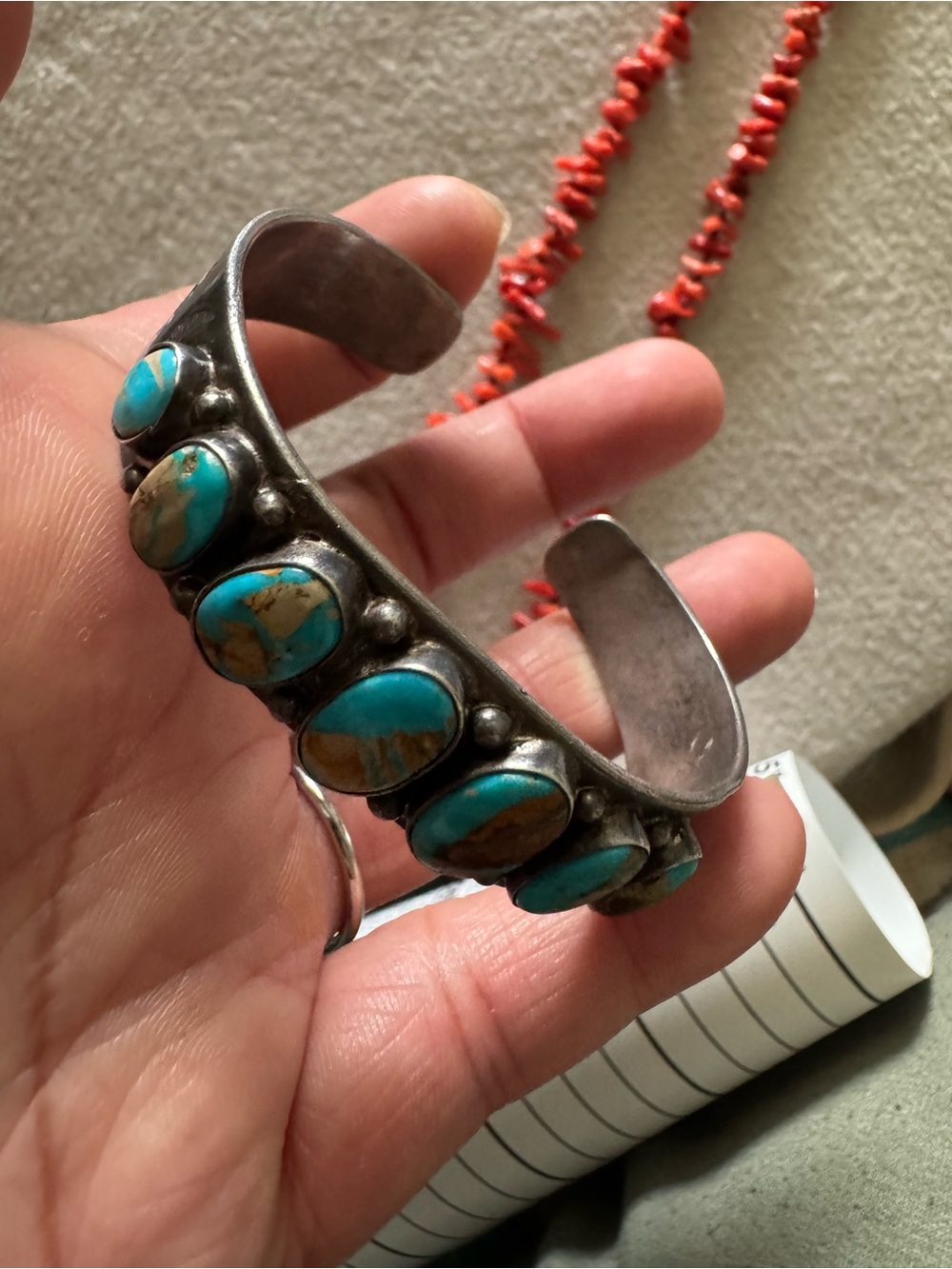 Vintage Turquoise Stone Sterling Cuff Bracelet Preowned